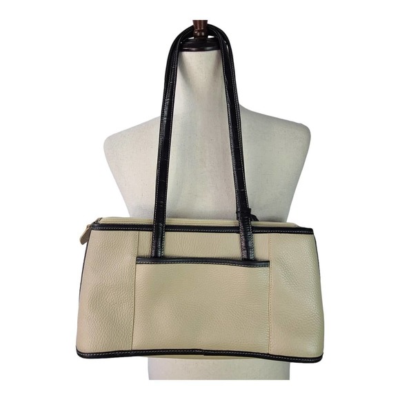 Brighton Cream Tan Black Pebble Leather Croc Embossed Shoulder Bag Purse - Picture 2 of 5